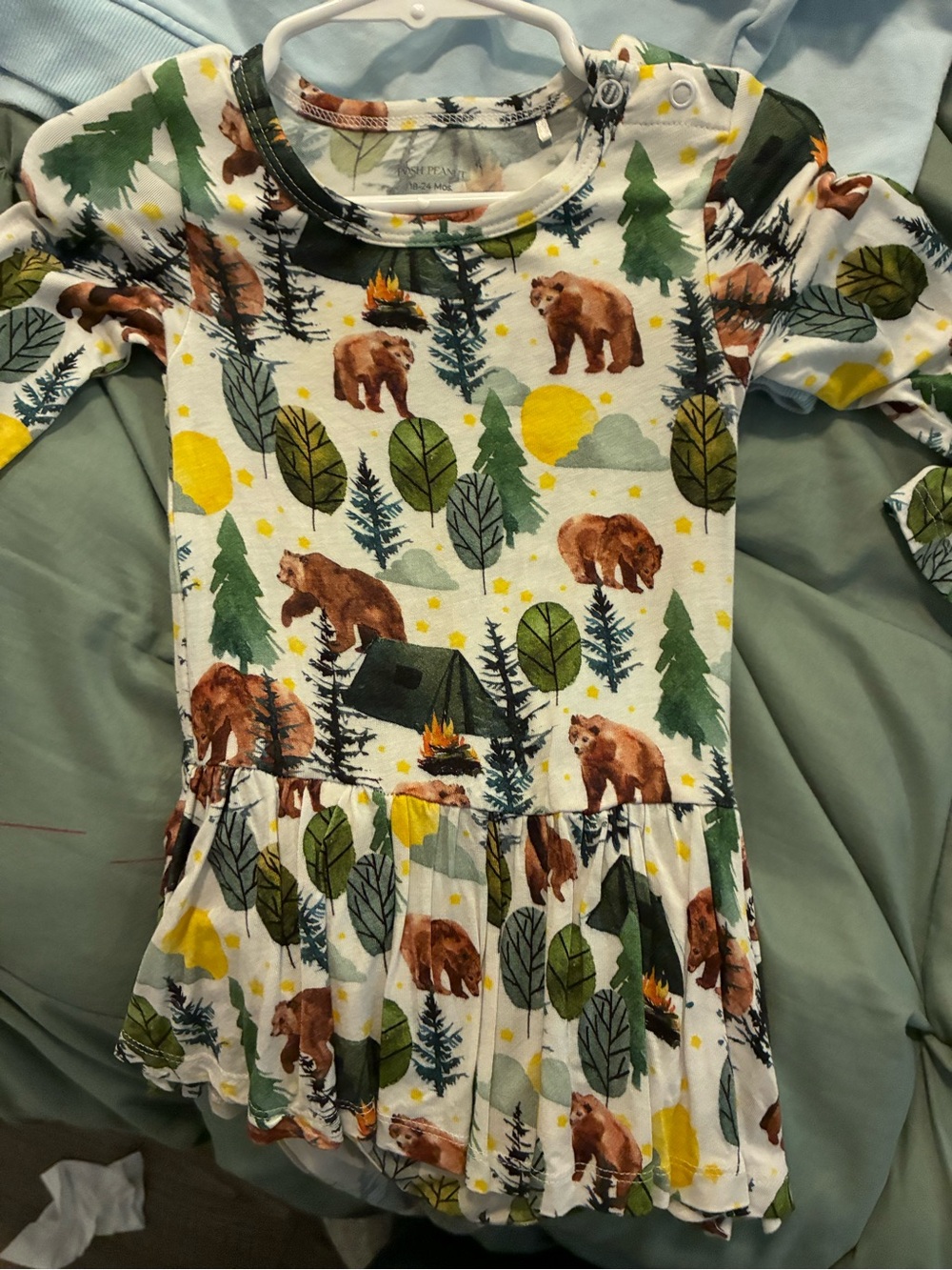 Posh Peanut White Green Brown Bear & Forest Print One-Piece